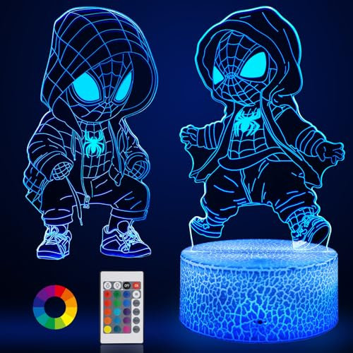 AOUGO Spiderman Kinder Nachtlicht - Superhero 2 Styles - Mit Touch 7 Farben und Fernbedienung 16 Farben Dimmbar Tischlampe, Farbwechsel LED Kinder Nachtlicht, Geschenk für Jungen und Mädchen (Weiß)