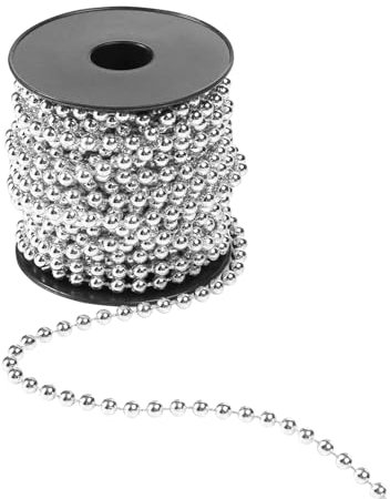 Perlenkette für Weihnachtsbaum 10M Silber Perlengirlande Weihnachten Perlenband Weihnachtsbaum Kette Weihnachtsschmuck Perlenschnur Christbaumkette für Christmas Decorations DIY Handwerk Hochzeit Deko