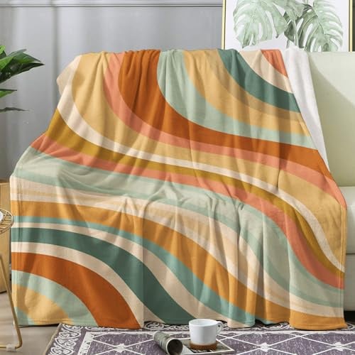 ZDABAOEC Kuscheldecke Flauschig Abstrakt Retro 70er Jahre Decke, Fleecedecke 150x200, Sofadecke & Couchdecke, Weiche Kuschelige Wohndecke Blanket, XL Decken für Sofa Couch