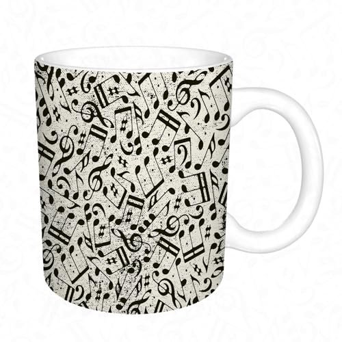 KDWJS Tasse Keramik Kaffeetassen Große 11oz Tassen 330ml Trinkgläser Mit Griff Personalisierte Geschenk Weiß,Musikhintergrund mit Noten.