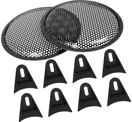 A ABSOPRO 8 Zoll Lautsprecher Abdeckung Grill Schwarz 2 Stücke | Metall, Gummi, Für Auto-Subwoofer Und Lautsprecher, Größe 1.3x21cm (H*D), 0.5 Zoll Dicke, 8 Klammern, Schutzgitter, Langlebig
