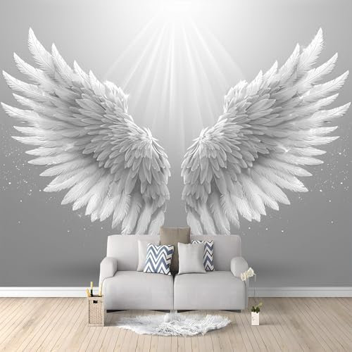 Weiße Engelsflügel Fototapete Fantasy-Stil Fototapeten Wandbild Motivtapeten Vlies-Tapeten Moderne Wandtapete Wand Schlafzimmer Wohnzimmer Dekoration 400x280 cm