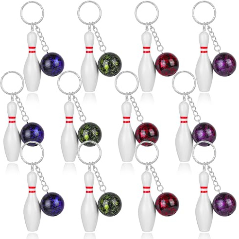 12 Stück Mini Bowling Schlüsselanhänger – Bowlingkugel & Bowlingpin Anhänger Schlüsselbund, Mitgebsel für Teamgeschenke, Schlüsselhalter, Schlüsselanhänger Mädchen, auch Schlüsselanhänger für Frauen