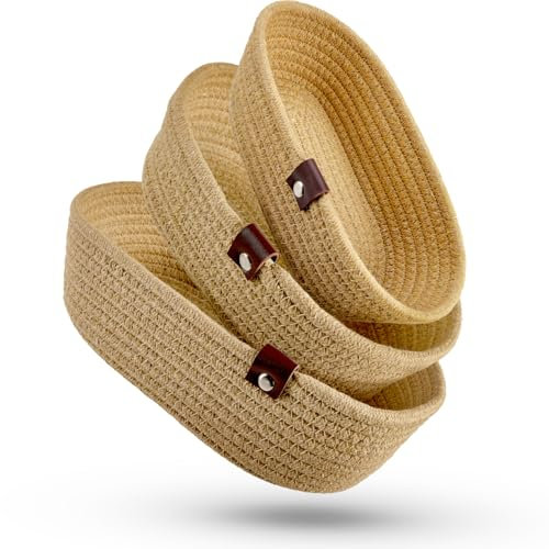 Gem of Oak Aufbewahrungskörbe oval kamelbraun beige für Regale Schränke Schlafzimmer Badezimmer Organisation Schubladenschrank Kommode Kinderzimmer Dekoration Dekokorb, 3er Set