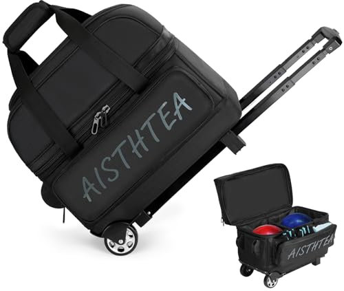 Aisthtea Ball Bowling Bag with Wheels, Rolling Trolley Bowling Bags with Large Separate Shoe Compartment and Oversized Accessory Pocket