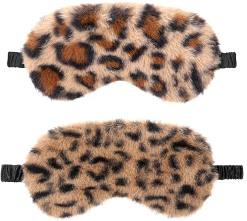 2 Stück Plüsch Augenmaske Weiche Schlaf Augenbinde Augenabdeckung Bequem Pelziges Kunstfell Schlafmaske Satin Nickerchen Nacht Augenschutz Abdeckung für Damen Und Herren Geschenk (Braun, Kaffee)
