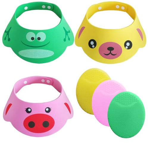3 Cuffie Da Doccia Per Bambini E 3 Spazzole Per Shampoo In Silicone, Cuffie Da Doccia, Cuffie Da Doccia Regolabili, Spazzole Per La Pulizia Della Vasca Da Bagno Per Bambini
