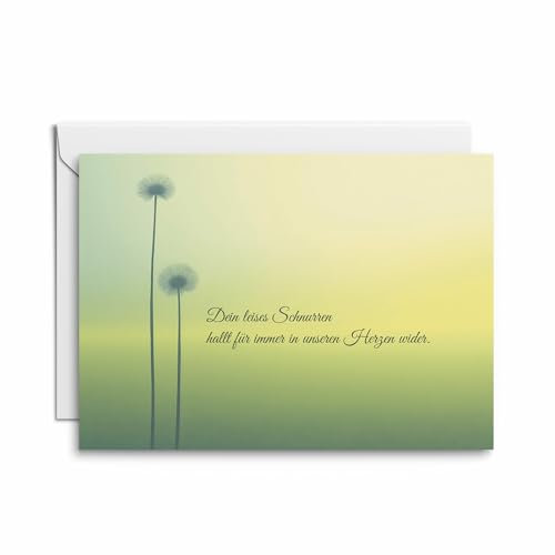 Einzelne Tier-Trauerkarte – Dein leises Schnurren hallt für immer in unseren Herzen wider – personalisierte Kondolenzkarte für Haustierbesitzer mit stilvollem Design für Anteilnahme und Trost