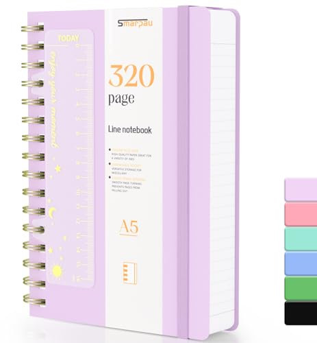 Smarpau Spiral Notizbuch A5 Ringbuch, Liniert Journal, Hardcover PVC Notizbücher 320 Seiten 100gsm Dickes Papier zum Schreiben, Notizbücher für Frauen Männer Arbeit Büro Schule, 14.5 x 21cm-Lila