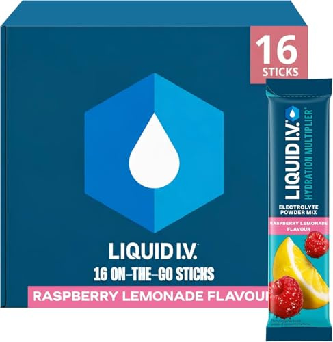 Liquid I.V. Hydration Multiplier Electrolyte Mix, Raspberry Lemonade, 16ct | Electrolyte Powder with 7 Vitamins & Minerals for Fast Hydration & Energy, Vegan, Gluten Free Hydration Sachets