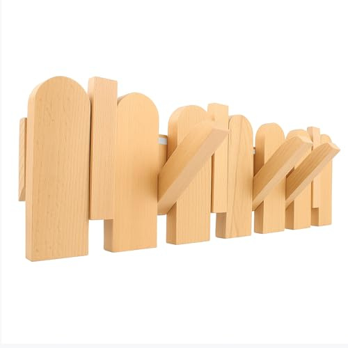 QOPAHI 6 Haken Klaviergarderobe Wandmontage, zusammenklappbare Holz-Kleiderhaken zum Aufhängen von Hüten, Jacken, Schlüsseln, Taschen, platzsparende Wandaufhänger für Wohnung, Flur, Eingang