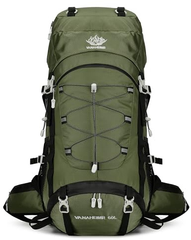 Wanderrucksack Herren Damen Schwarz 60L Groß Wasserdicht Outdoor Rucksack Wandern Leicht Bergrucksack Faltbarer Reiserucksack Trekkingrucksack Radfahren Klettern Bergsteigen Reisen Sport (Olivgrün-02)