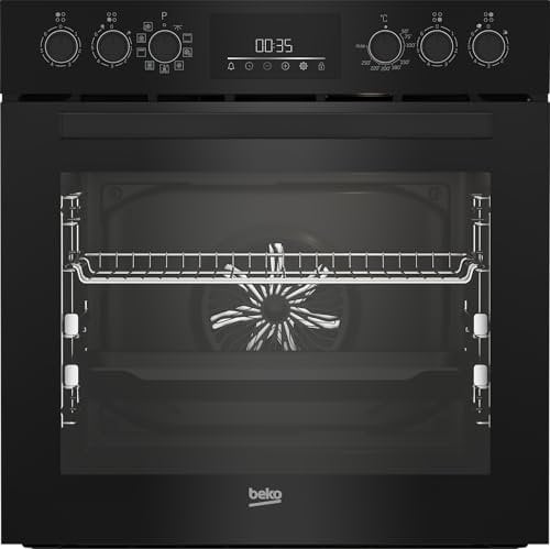Beko BBUM17341BE b300 Einbau-Herd-Set, Multifunktionsofen mit 9 Heizarten und Glaskeramik-Kochfeld, SteamShine-Reinigung, AeroPerfect, versenkbare Knebel, Schwarz/Edelstahl
