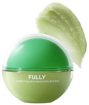 FULLY Green Tomato Smoothie Sugar Lip Scrub, Gentle Lip Exfoliator with Organic Sugar & Tomato Seed Oil for Smooth, Hydrated Lips, Vegan Daily Lip Polish for Dry, Flaky Lips, Korean Skincare, 0.42 oz