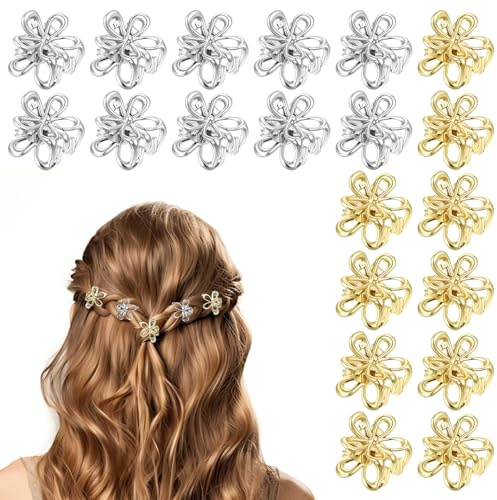 20 pinzas pequeñas para el pelo, pinzas pequeñas de metal, doradas y plateadas, pinzas para el pelo, flores para el pelo, pinzas de pino para mujer, bonitas para bodas, uso diario, fiestas