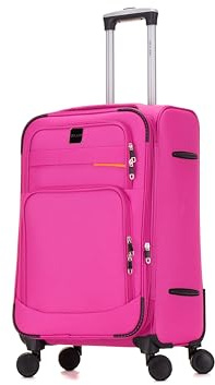 Skylark Medium Suitcase 24 Super Lightweight Luggage 20% Expandable 4 Wheels Spinner 3-Digit Combination Lock Soft Shell Luggage for 15 to 20kg (Pink, 78 litres)
