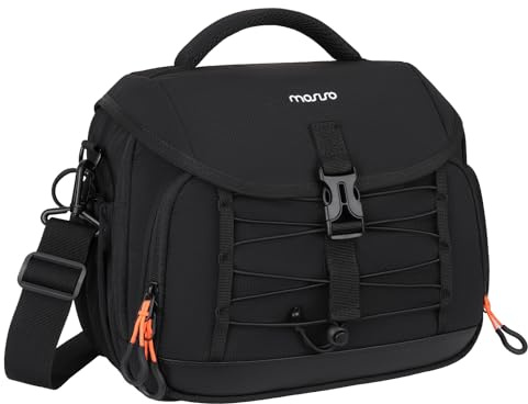 MOSISO Borsa Fotocamera,Marsupio Tracolla Fotografica DSLR/SLR/Mirrorless | Custodia Imbottita con Patta,Copertura Antipioggia,Elastico Anteriore&Supporto Treppiede Inferiore per Canon/Nikon/Sony,Nero