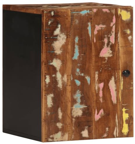 Owoxanthellate Badezimmer Wandschrank 38x33x48 cm Altholz Massiv Badmöbel Hängeschrank 2 Fächer platzsparende Aufbewahrung für kleine Badezimmer Deko-Element aus recyceltem Holz für Gäste-WC