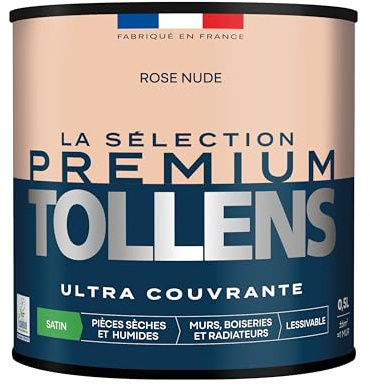 Tollens - Peinture Couleur - Murs, Boiseries & Radiateurs - La Sélection Premium - Pièces sèches et humides - Ultra couvrante & résistante - Ultra rapide - Ecolabel - Satin - ROSE NUDE - 0L5 = 6m²