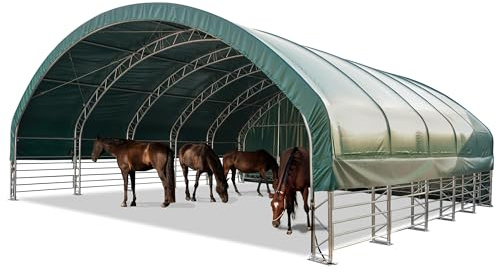Weidezelt 10x10 m PVC Plane 2300 Newton Unterstand für Pferde Offenstall Weidehütte - für Betonuntergrund - vorn offen - grün