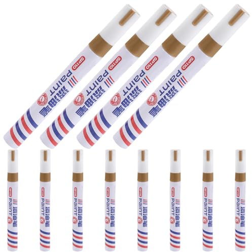 WRITWAA 12 Piezas Bolígrafos de Pintura Dorada para Lápidas, Rotuladores de Pintura al Óleo Resistentes al Agua y Secado Rápido, para Restaurar Inscripciones en Granito y Piedra,