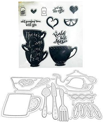 Ponnen Teekanne Tasse Stanzbögen Stanzschablonen + Silikon Clear Stempel Einstellen Schablonen Album Foto Sammelalbum Präge Scrapbooking Dekor Geschenk