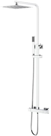 Aloni® Regendusche Duschset mit Thermostat, Chrom | Brausestangenset, Handbrause & Kopfbrause, Edelstahl & Messing, Eckig, Höhenverstellbar & Anti-Kalk