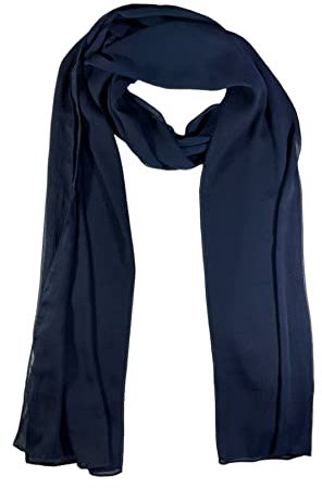 WESTEND CHOICE Foulards pour femme en mousseline de soie crêpe grand foulard froissé écharpe étole cou enveloppant écharpes et écharpes pour femmes 180 x 70 cm, bleu marine, taille unique