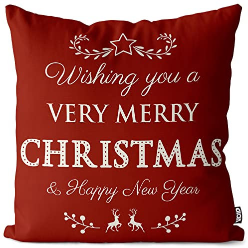 VOID Very Merry Christmas Year Kissenbezug Kissenhülle Sofakissen Kissen Deko Weihnachten Winter Weihnachtsdeko, Kissen Größe:40 x 40 cm