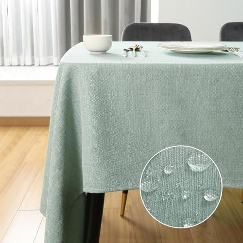 SEASHORE TREE Tischdecke Leinen Leinenoptik Abwaschbar Tischtuch Leinen Tischläufer Tischwäsche Eckig Wasserdicht Tischdecke Hellgrün 120 x 120 cm