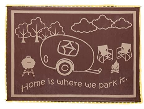 Stylish Camping LED Illuminated Patio Mat - Reversible RV Home Mat, Brown/Beige with LEDs Light, 8x11