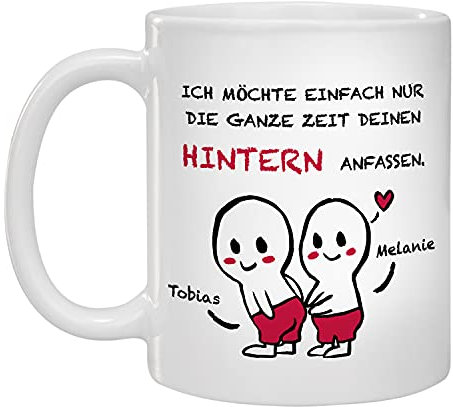 Geschenke 24 Tasse personalisiert Hippopo - Kaffeebecher lustig, Tasse mit Spruch - Geburtstagsgeschenk Valentinstaggeschenk Partner Geschenke (Comic Figuren - Hintern)