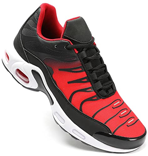 Baskets pour hommes Chaussures de course mode Coussin d'air Sneakers décontractées Marche Tennis Gym Sport athlétique, Rouge, 40 EU