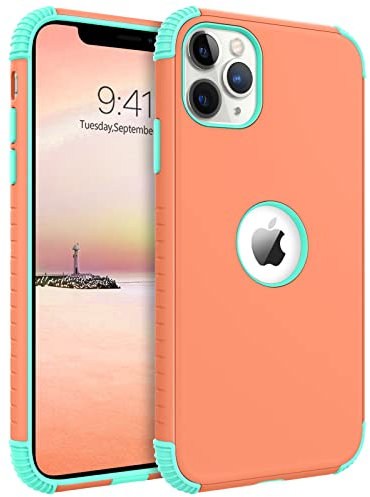 BENTOBEN Compatible with iPhone 11 Pro Max Case, 2 in 1 Heavy Duty Rugged Hybrid Shockproof Soft TPU Bumper Hard PC Non-Slip Protective Girls Women Boy Men Case for iPhone 11 Pro Max 6.5, Orange/Mint
