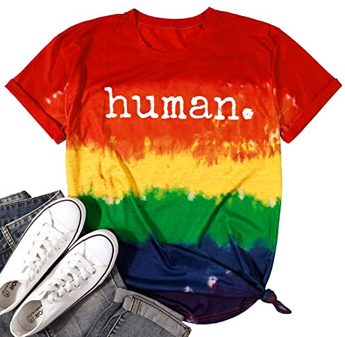 Pride Shirts für Frauen Human LGBT T-Shirt Regenbogen Grafik Tee Shirt LGBTQ Gleichheit Bluse Tops, Tiedye, Klein