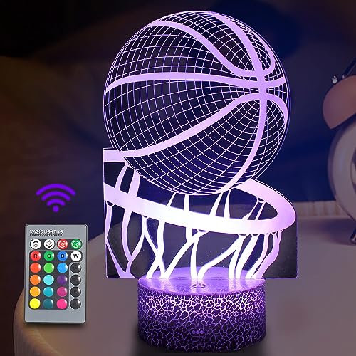 Basketball Nachtlicht für Kinder, JOLLYEEP 3D Illusion Lampe Kinderzimmer LED Licht,Fernbedienung 16 Farbwechsel Dimmbar, Geburtstag Weihnachtsgeschenke für Mädchen Junge Wohnzimmer Schlafzimmer Dekor