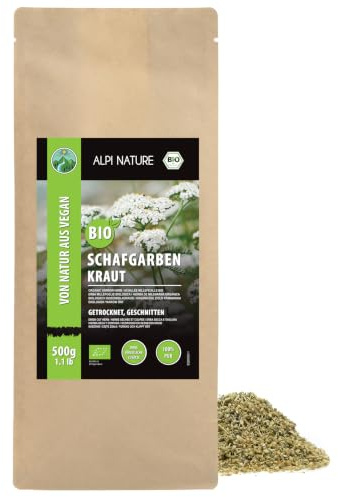Alpi Nature Schafgarbe Tee BIO 500g, Schafgarbenkraut getrocknet | Schafgarbentee geschnitten, Tee lose Achillea millefolium