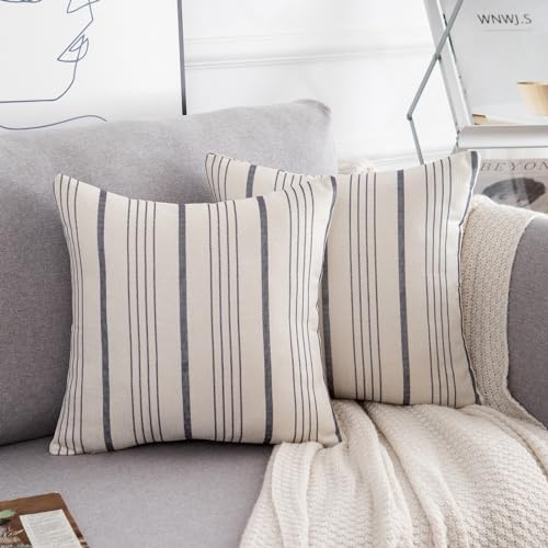LRartdeco Kissenbezüge 40x40 Retro Streifen Dekorative Kissenbezüge Einfach Modern Dekokissen Sofakissen Kissenhülle Leinen für Sofa Büro Couch Schlafzimmer Wohnzimmer 2er Set