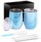 Joymaking Lot de 2 verres à vin en acier inoxydable avec couvercle, double paroi incassable, pour lait, café, vin, bière, champagne, cocktails, marbre bleu