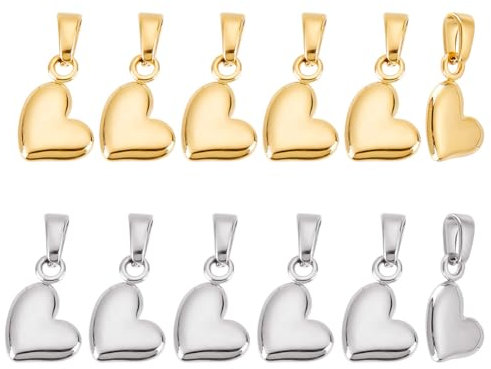 GOMAKERER 12 Stück 2 Farben Herzanhänger, 304 Edelstahl-Charms Mit Liebesherz-Anhänger Metall-Charm 3D-Herz-Charms Für Muttertag, Valentinstag, Geschenk, Schmuckherstellung