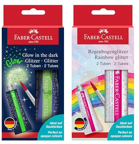 FABER-CASTELL 205213 - Glitzer Regenbogen und Glow In The Dark, je 4 x 12 ml, zum Malen und Basteln