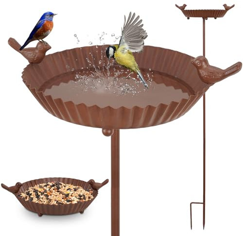 GHIAKQYT Vogeltränke Vogelbad Vogelbecken 122cm x ∅24 cm Futterschale Wasserstelle Stehend oder auf Gartenstab,Groß Frostsicher Winterfest Wassertränke Futterstationen für Wildvögel