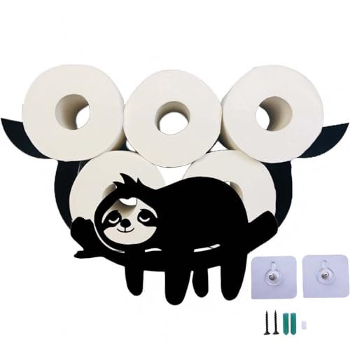 XGMZTN Toilettenpapierhalter Lustig Aufbewahrung, Klorollenhalter aus Metall in Tierform, WC Rollenhalter Wandmontage für Badezimmer Schwarz (Tierfaultier)