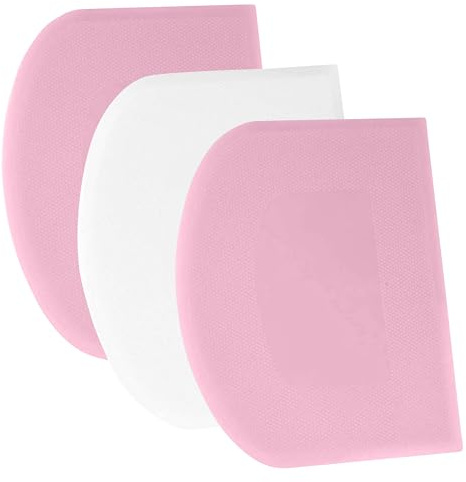 SURDOCA Dough Scraper Bench Scraper - 3P 5.9x4.3 Plastic Flexible Bowl Scraper, Sharp Edge & Angles Cake Scraper. Non-Slip Bakeware Decorating Tools Sculpting & Modeling Tools - Pink+White+Pink
