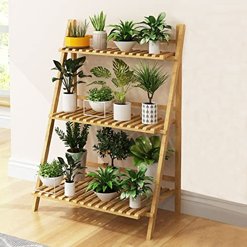 RWRAPS Soporte de Jardinera de Madera de 3 Niveles Soporte de exhibición de Plantas Altas Soporte de Flores Soporte de Maceta de Interior Plegable para el hogar (Tamaño: 100x40x96cm) (70x40x96cm)