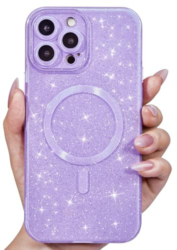 Svanove Glitter Case for iPhone 15 Pro Phone Case Magnetic Compatible with Magsafe, Sparkle Bling Shiny Cute Girly Design, Aesthetic Slim Soft TPU Mag Cover for Women Girl, Lilac Purple Lavender