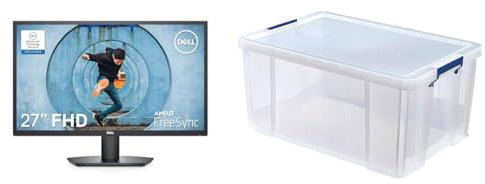 Dell SE2722HX 27 inch Full HD (1920 x 1080) Monitor, 75Hz, VA, 4ms, AMD FreeSync, HDMI, VGA, 3 Year & BANKERS BOX 70L Plastic Storage Box with Lids, ProStore Super Strong Stackable