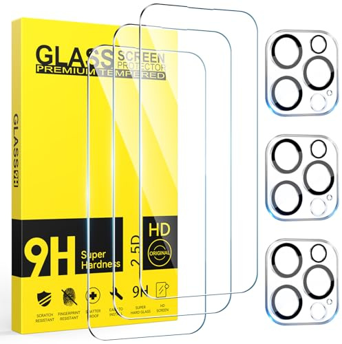 Niphabe 3 Pièces Verre Trempé pour iPhone 16 Pro avec 3 Pièces Caméra Arrière Protecteur, Ultra Résistant Film Protection écran, Anti-Rayures, Sans Bulles Film Protection écran avec iPhone 16 Pro 6.3