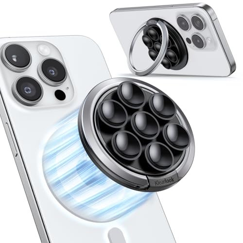 Handy Ring Halterung Magnetisch Saugnapf für MagSafe-Klearlook Silikon Octo Saugnapf Handy Griff Fingerhalter für Selfie/Video für TikTok Influencer/Creator, Frauen Mädchen Teen Geschenk Schwarz