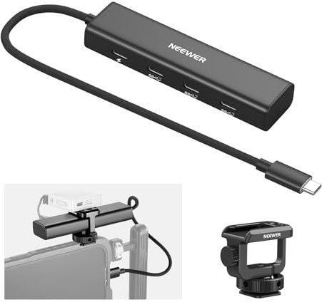 NEEWER USB C Hub Dock with Cold Shoe Adapter, 4 In 1 Multiport Adapter Dongle with 3x USB C Port 3.1 Gen2 & 1x 100W PD, 10Gbps Compatible with iPhone 16 15 iPad Mac Android PC Laptop, PS020E